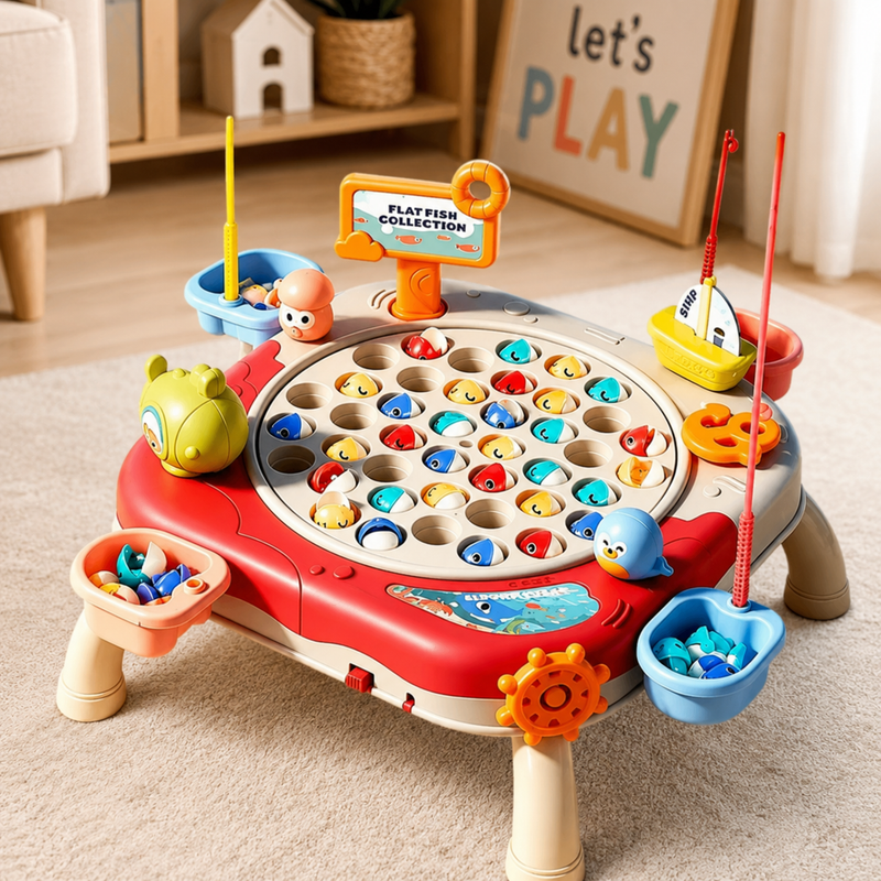 Magnetic fishing catching toy game set up for play